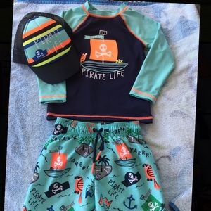 Cat & Jack rash guard, swim trunks and hat sz 3T
